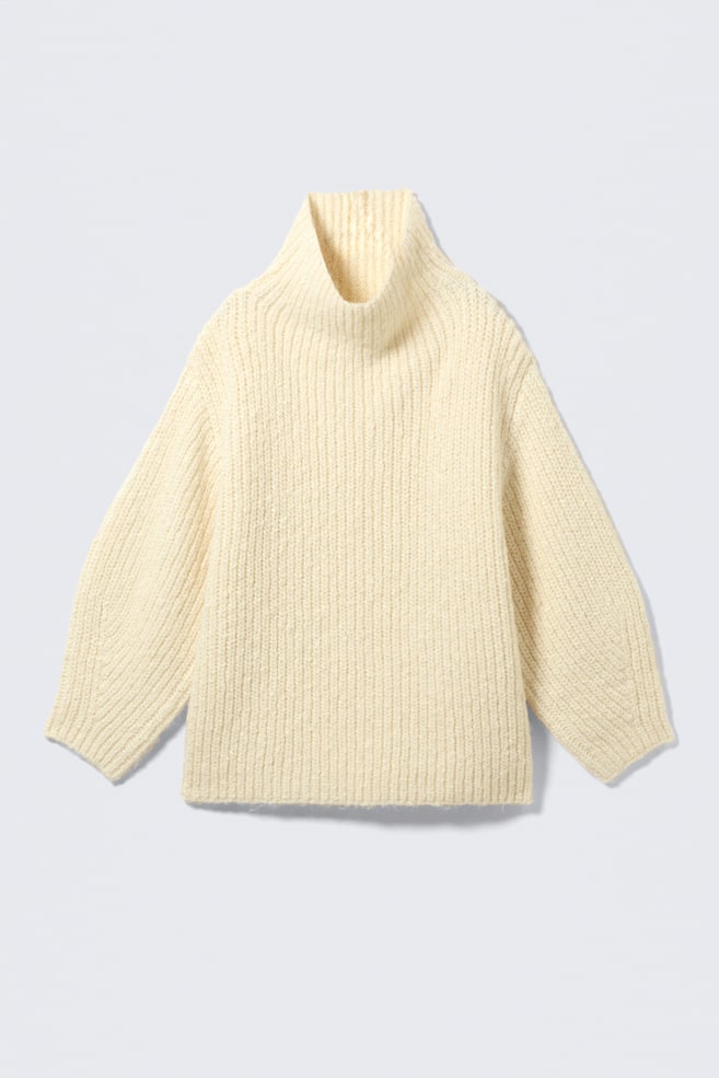 Oversized Knitted Turtleneck Sweater - Light Yellow/White - Multicoloured - 1