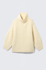 Light Yellow - Oversized Knitted Turtleneck Sweater - 3