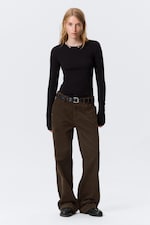 Brown - Relaxed Fit Low Rise Corduroy Trousers - 0