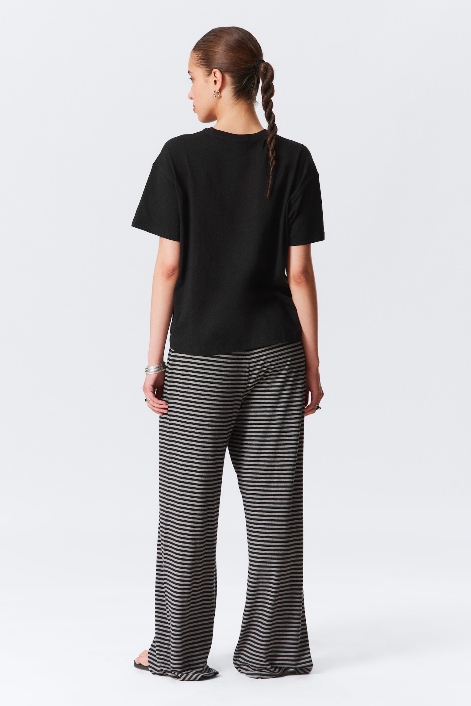Relaxed Boxy Cotton T-shirt - Black/Dark Grey/White/Striped White/Striped Grey/Navy Blue - 4