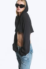 Dark Grey - Cropped Hooded Bolero - 0