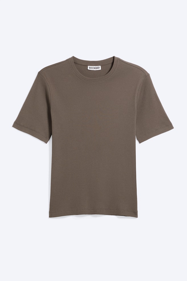 BOXY SLIM FIT RIBBED T-SHIRT - Dark Mole - 1