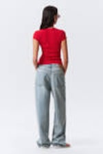 Red - Slim Fit Ribbed Cotton T-shirt - 2