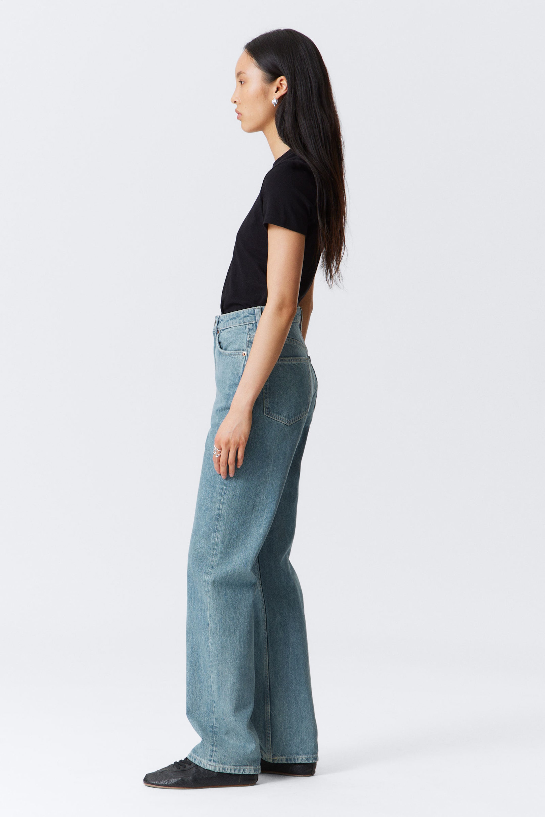 2000 Blue - Mittelblau - Rowe Super High Waisted Regular Straight Leg Jeans - 2