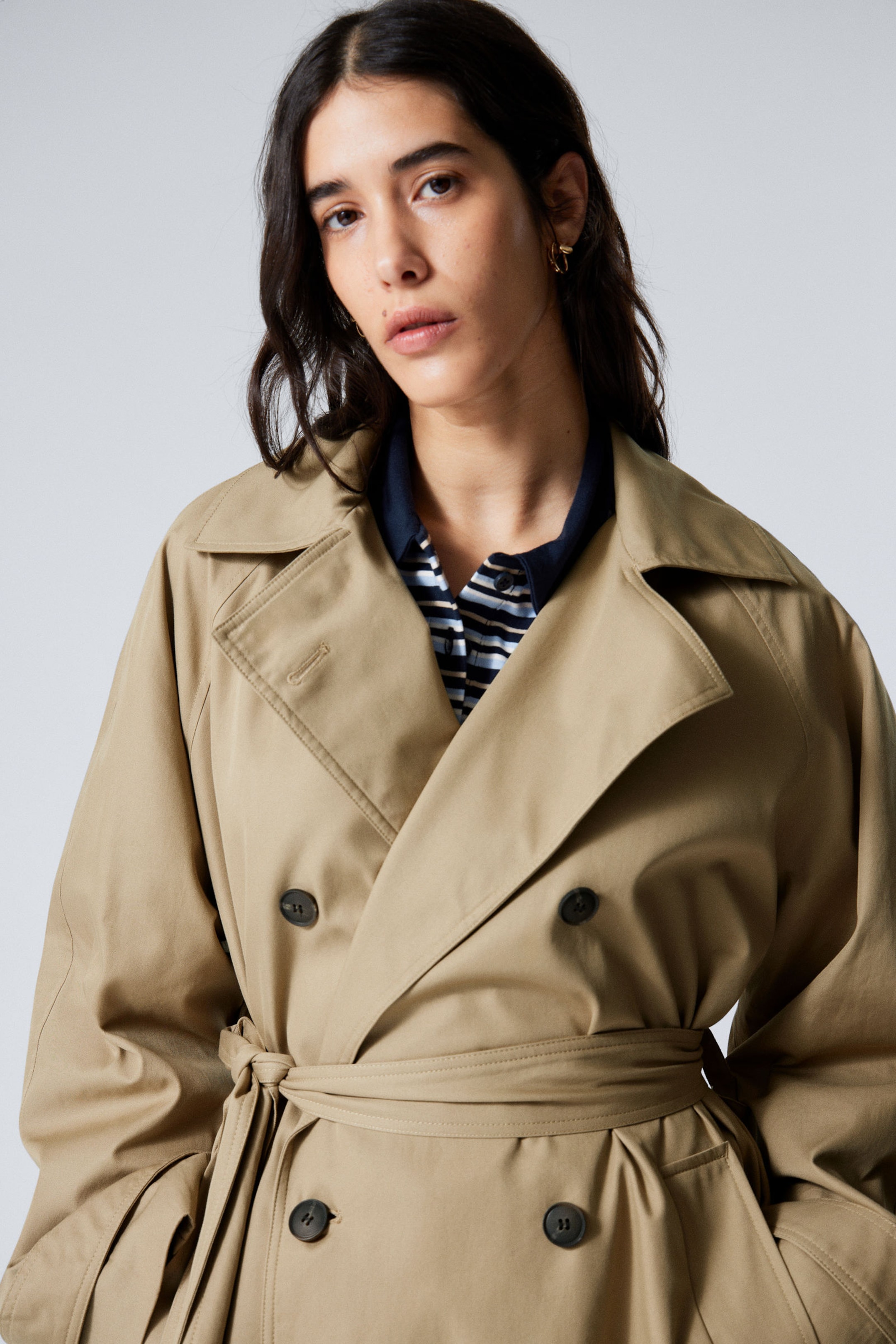 Beige - Oversized Double-Breasted Cotton Trench Coat - 2