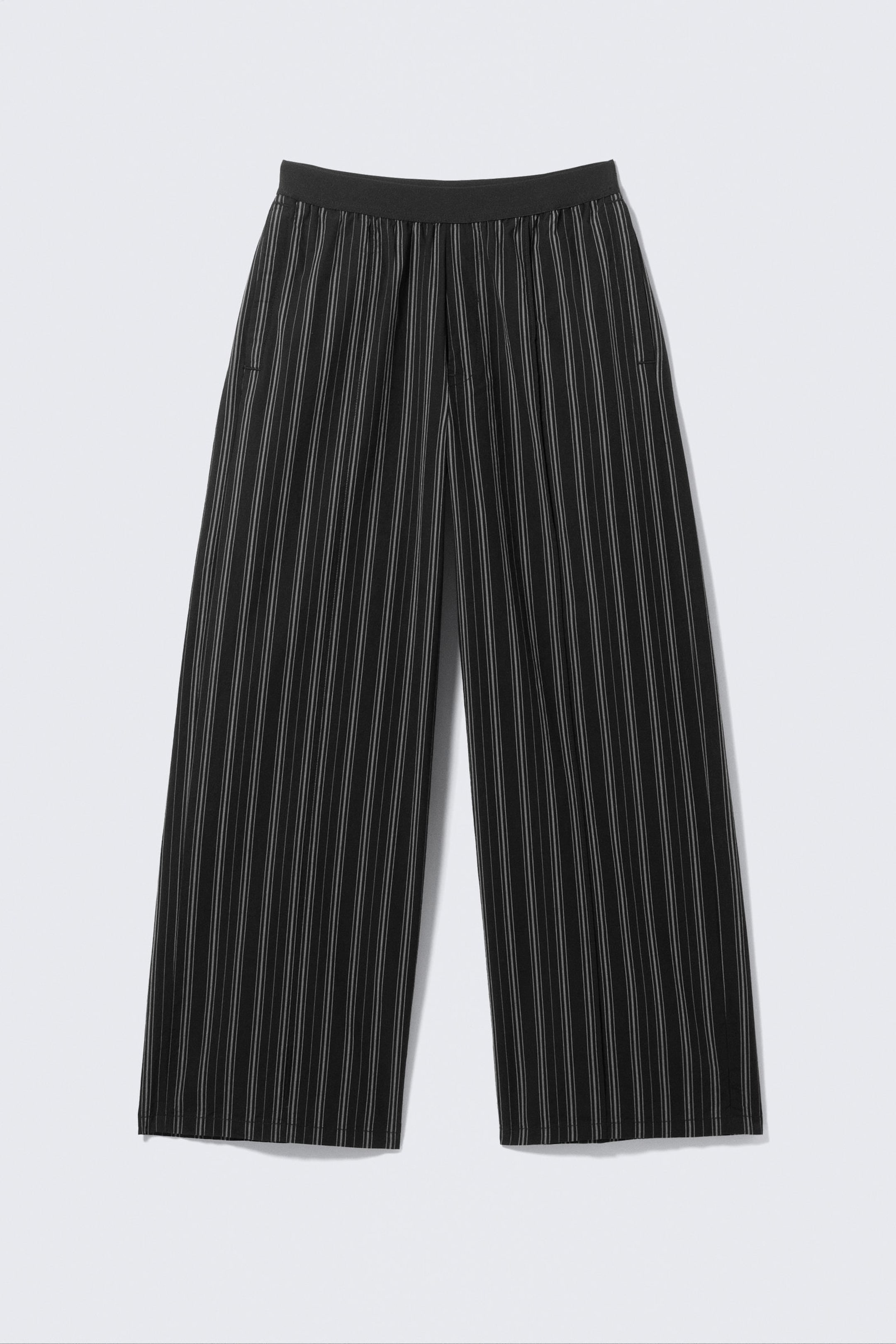 Striped Black - Striped Loose Cotton Pyjama Trousers - 3