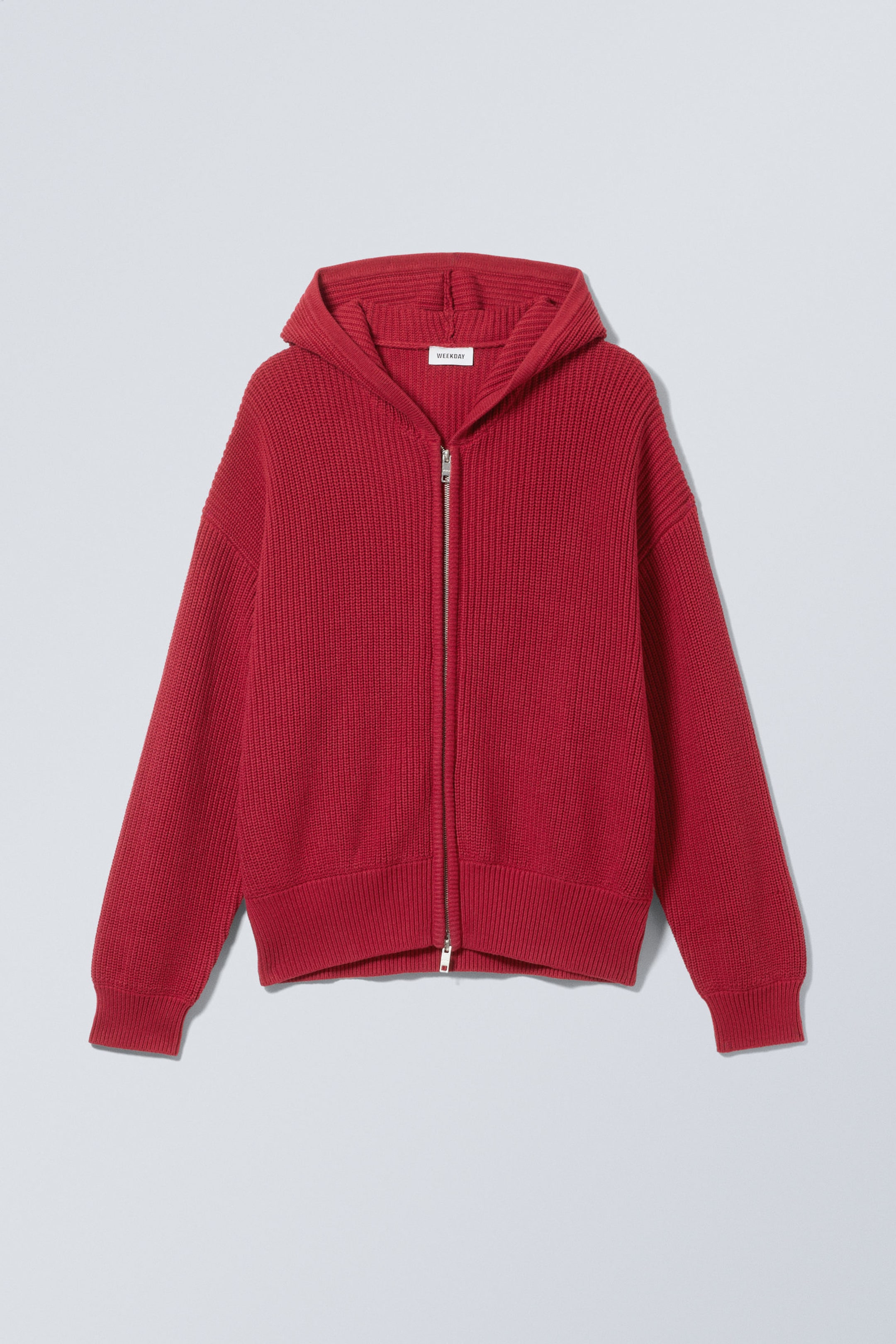 Dark Red - Boxy Knitted Hoodie - 0