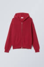 Dark Red - Boxy Knitted Hoodie - 0