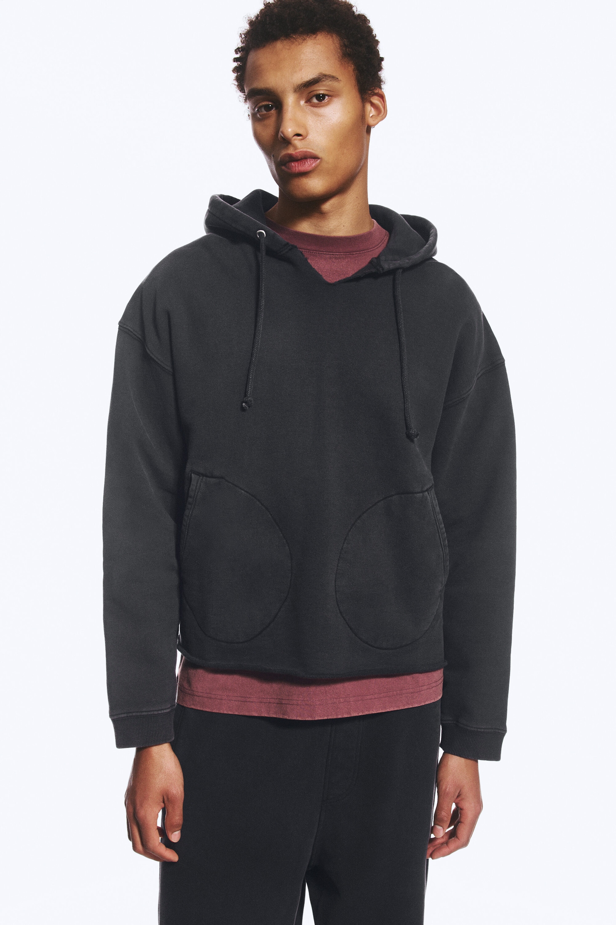 Washed Black - Cropped Loose Boxy Hoodie