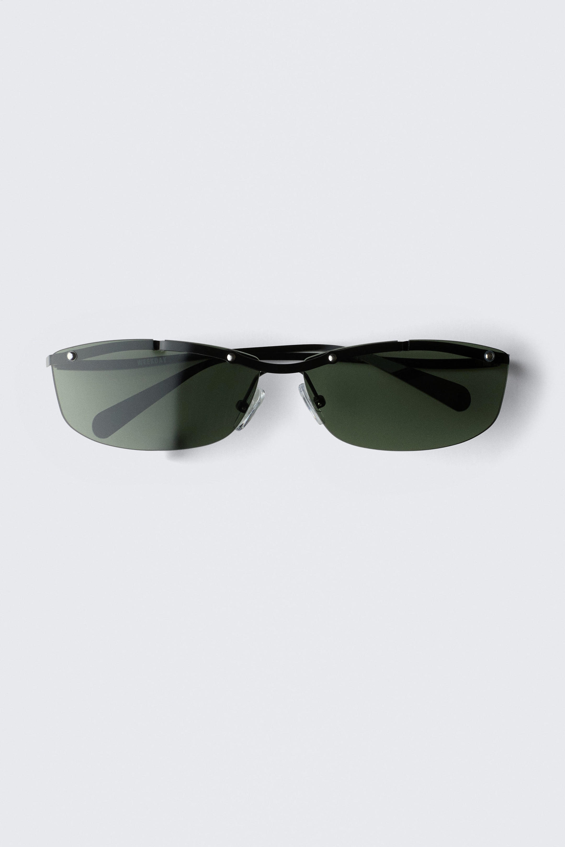 Black - Green Lenses - Rectangular Metal Frame Sunglasses - 2