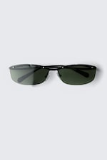 Black - Green Lenses - Rectangular Metal Frame Sunglasses - 2