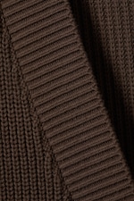 Dark Brown - Oversized V-Neck Cotton Knit Cardigan - 1