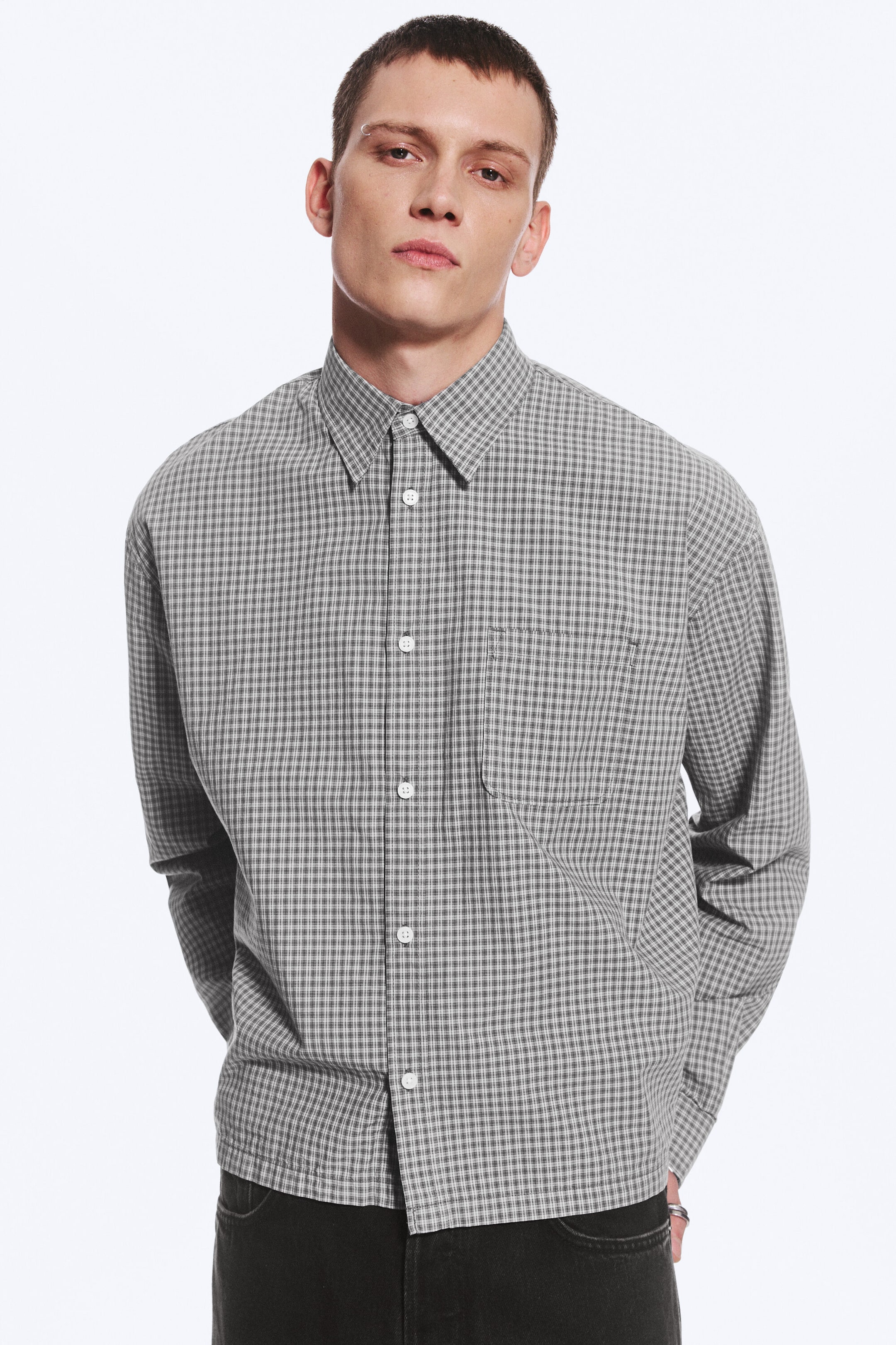 Checked Light Mole - Relaxed Boxy Poplin Shirt