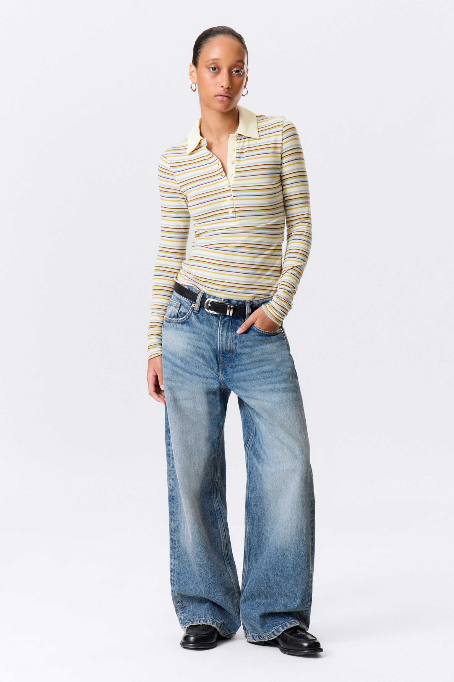 Long-Sleeved Fitted Polo Shirt - Yellow Multi Stripe - 5