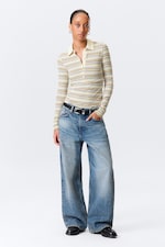 Gul multi-randig - Tight långärmad pikétröja - 1