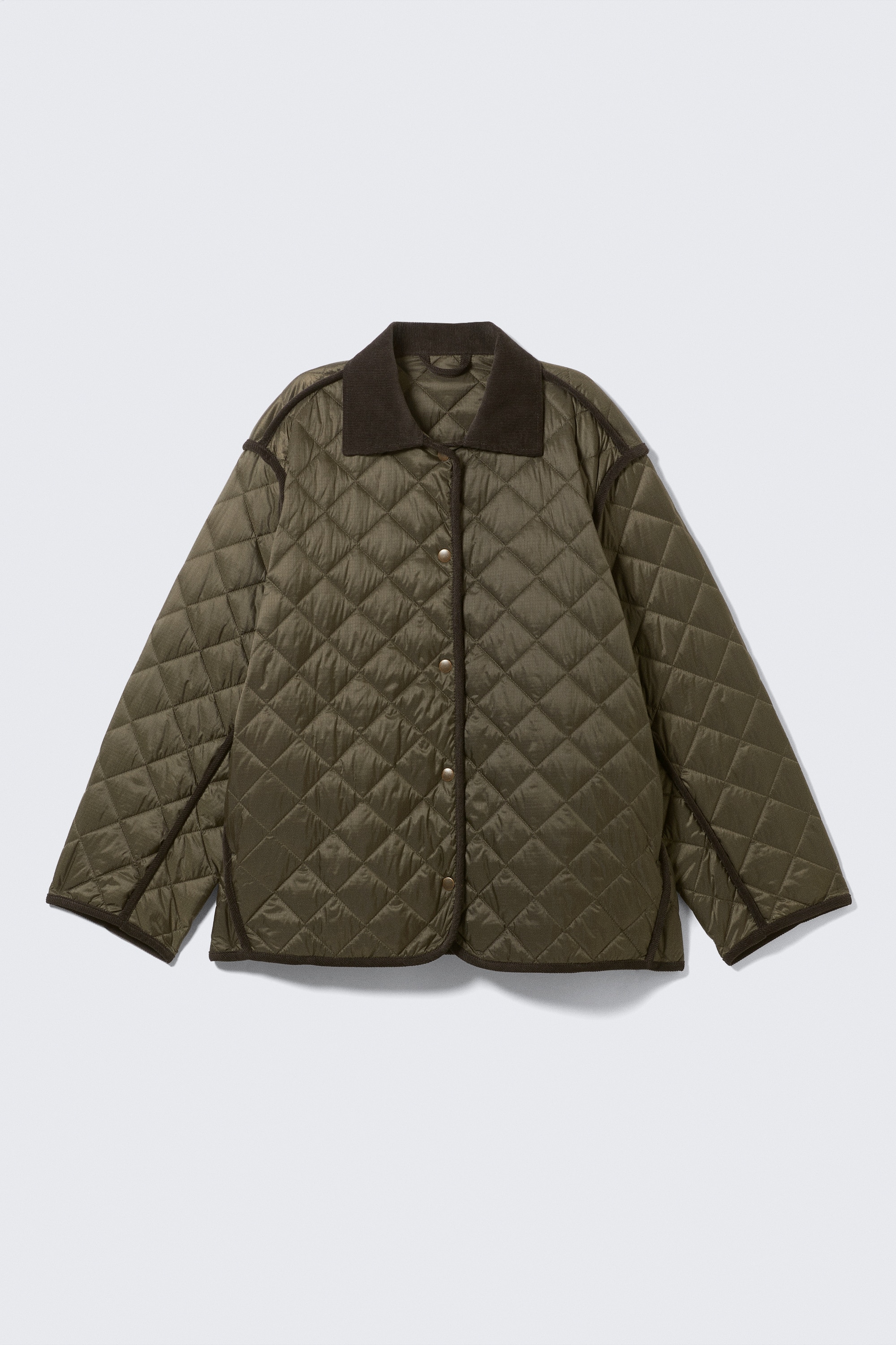 Oversized Quilted Liner Jacket - Khaki zelená & hnedá/Black