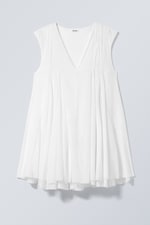 White - Flowy V-Neck Mini Dress - 0