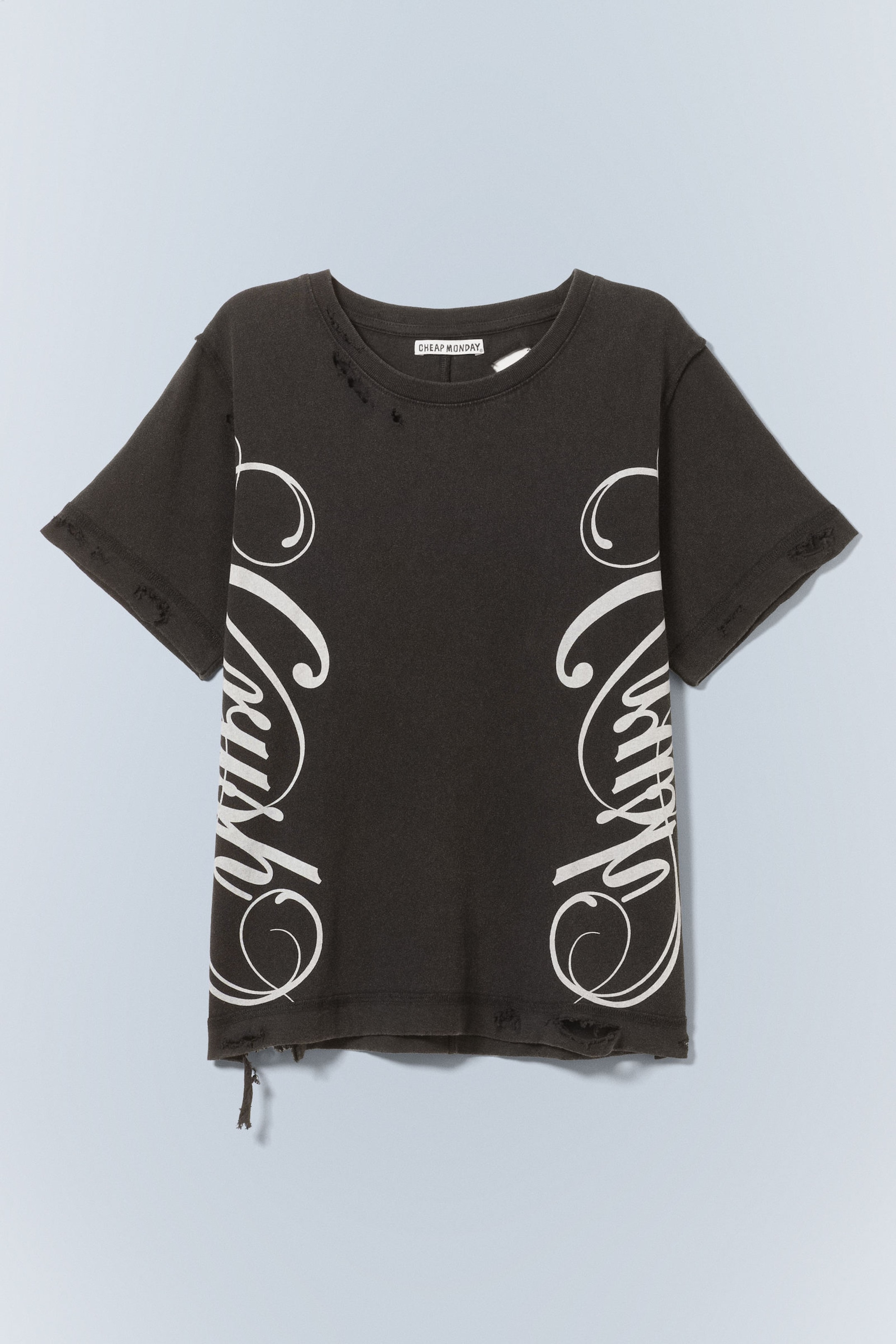 Washed Black - Distressed Printed T-shirt - 0