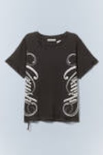 Washed Black - Distressed Printed T-shirt - 0