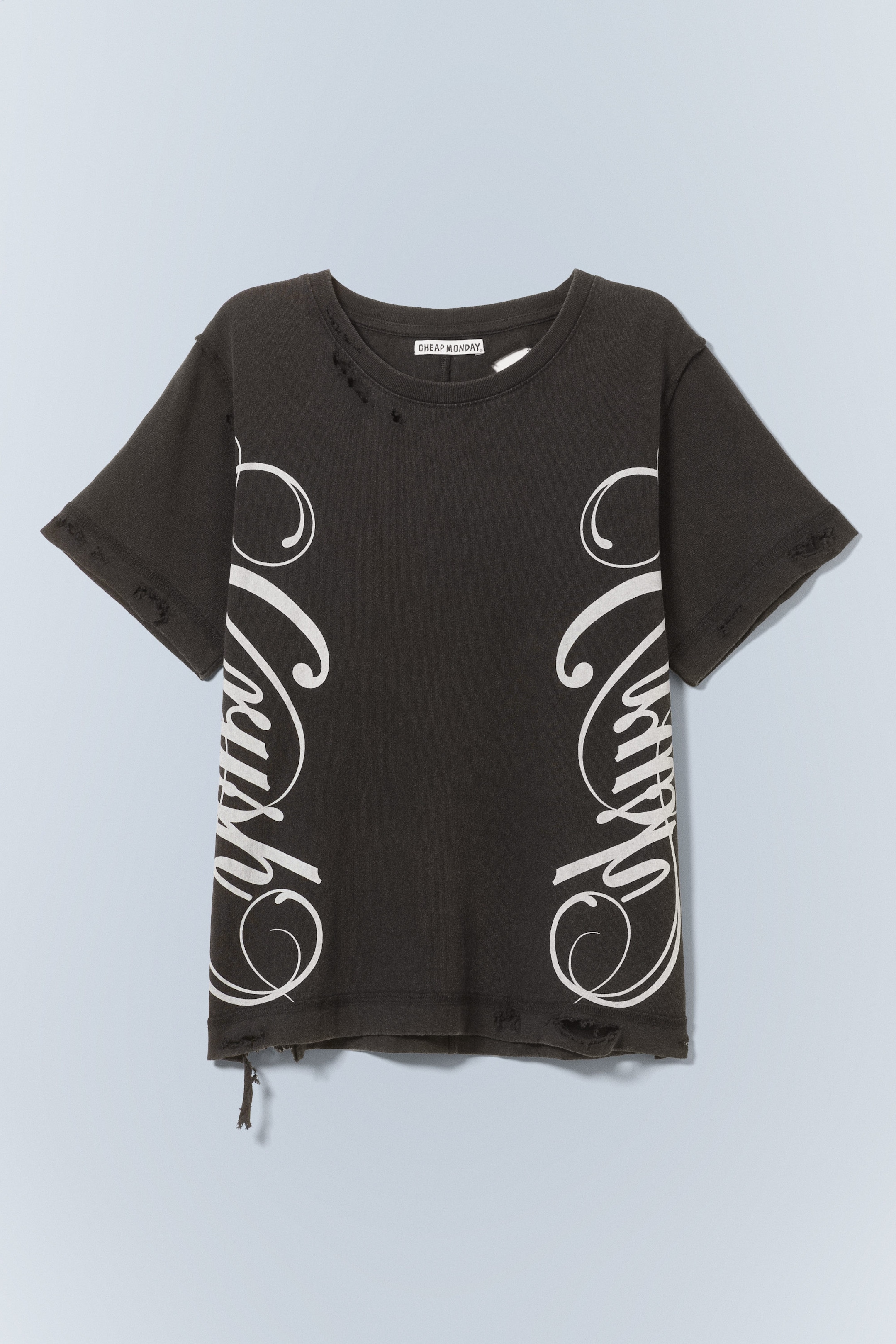 Zwart met wassing - Distressed T-shirt met print - 0