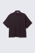 Dark Brown - Oversized Draped Boxy Short-Sleeved Shirt - 4