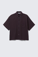 Mørkebrun - Oversized kortermet skjorte med drapert, boxy snitt - 0