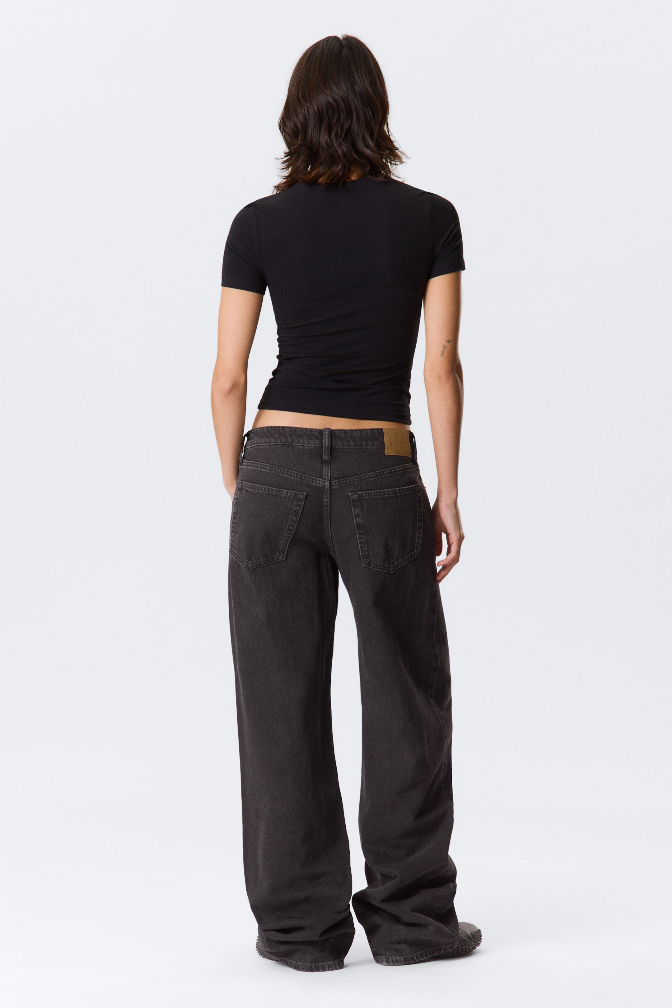 Ink Black - Black - Ample Low Rise Loose Wide Leg Jeans - 4