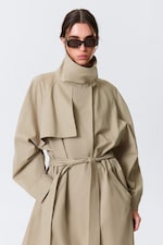 Beige - Loose Fit Trench Coat with Funnel Collar - 4