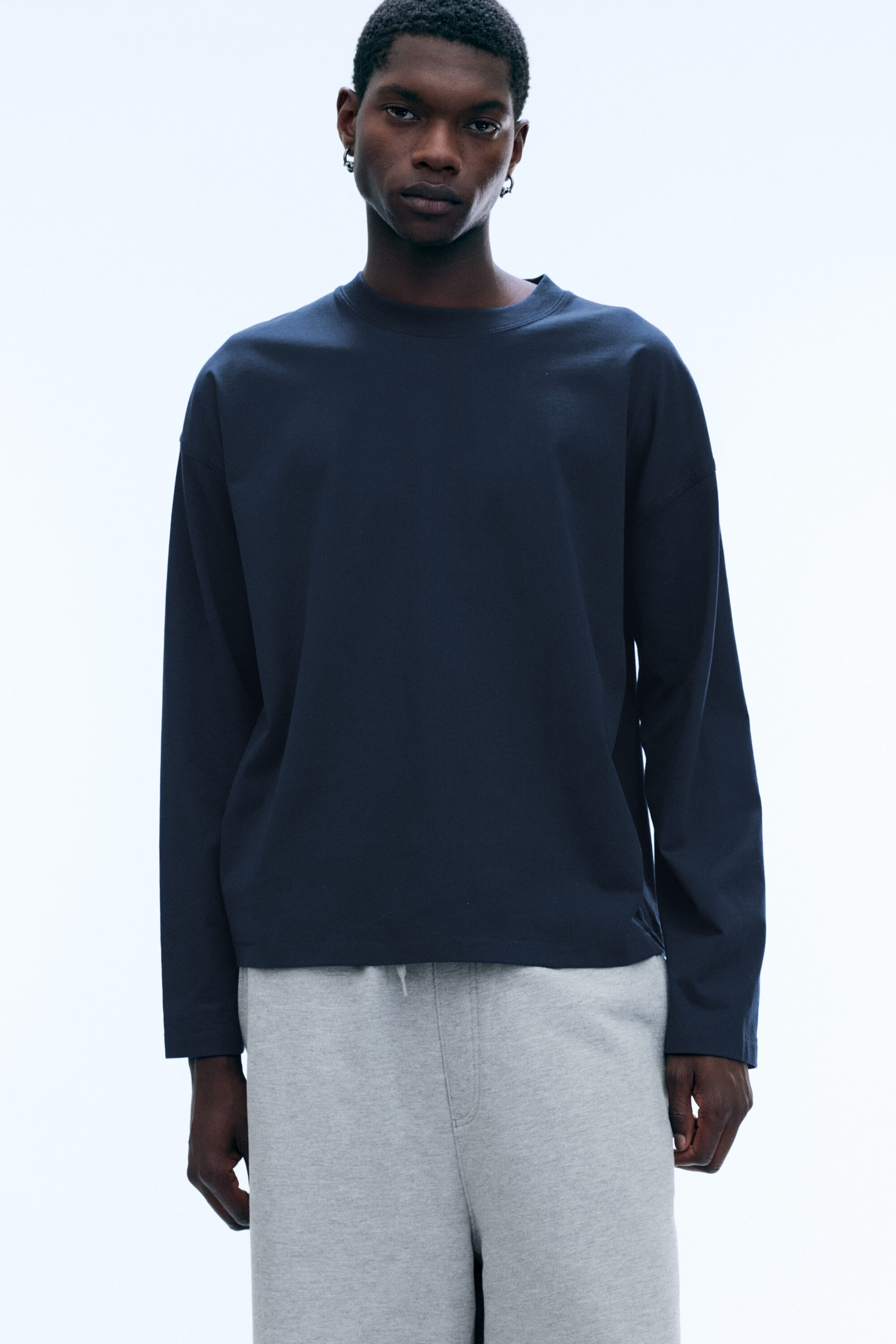 Dark Blue - Oversized long-sleeved boxy - 1