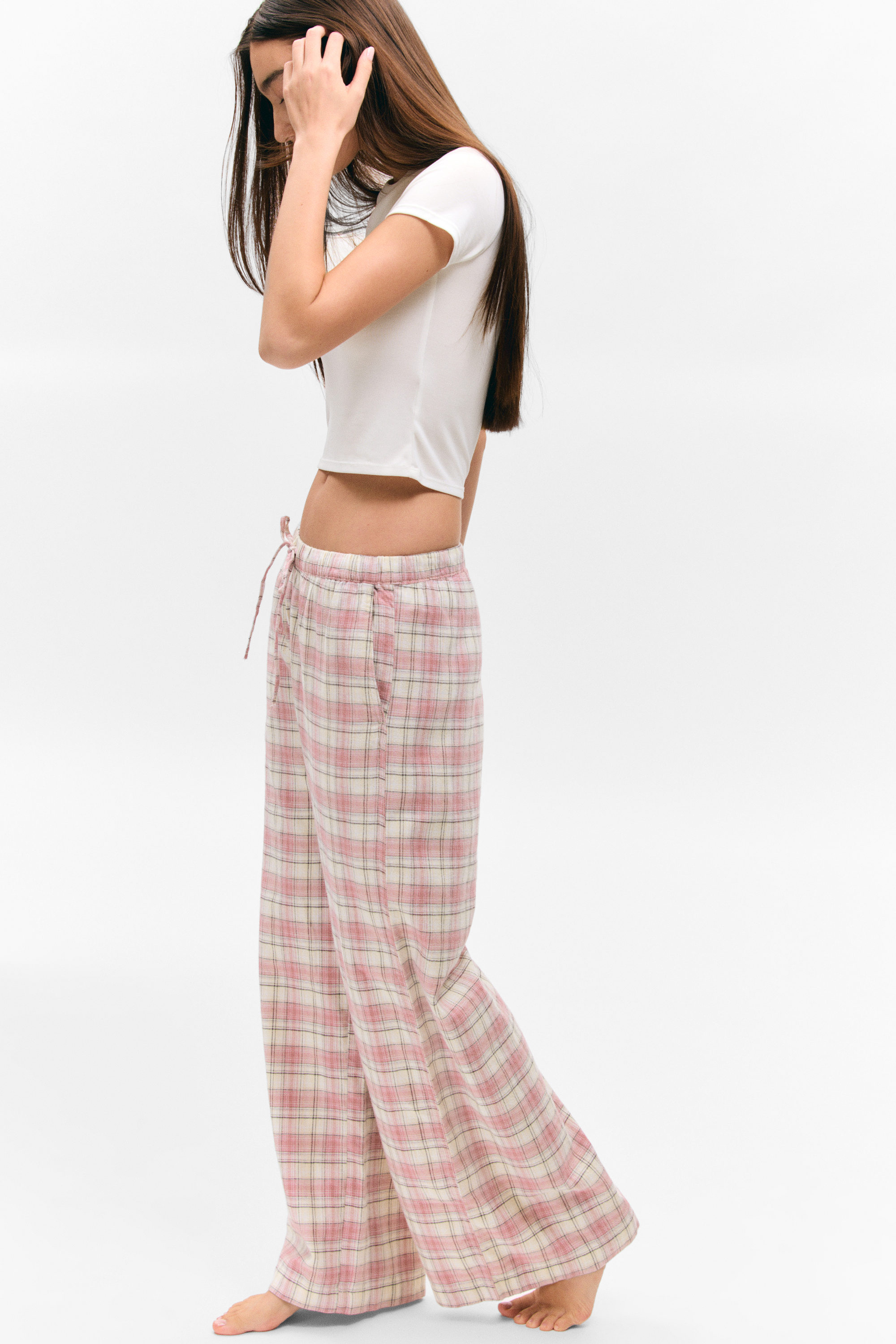 Rosa & Vit Rutig - Pyjamasbyxor i flanell - 2