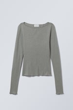 Soft Green - Linen Blend Long Sleeve Top - 0