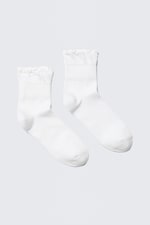White - 2-pack Frill Edge Cotton-Blend Socks - 0