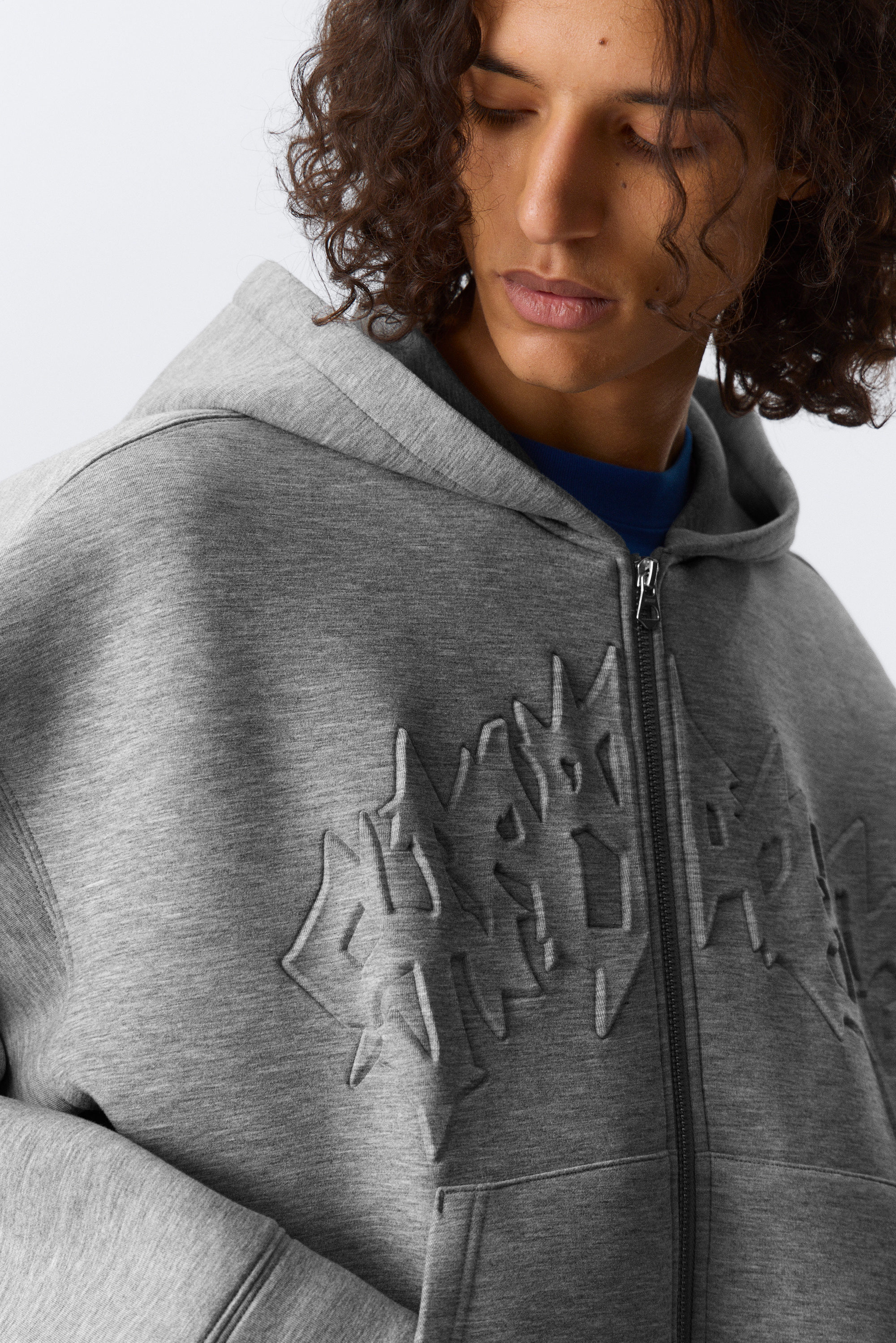 Grey Melange - Stardust - Simon Graphic Scuba Zip Hoodie - 2