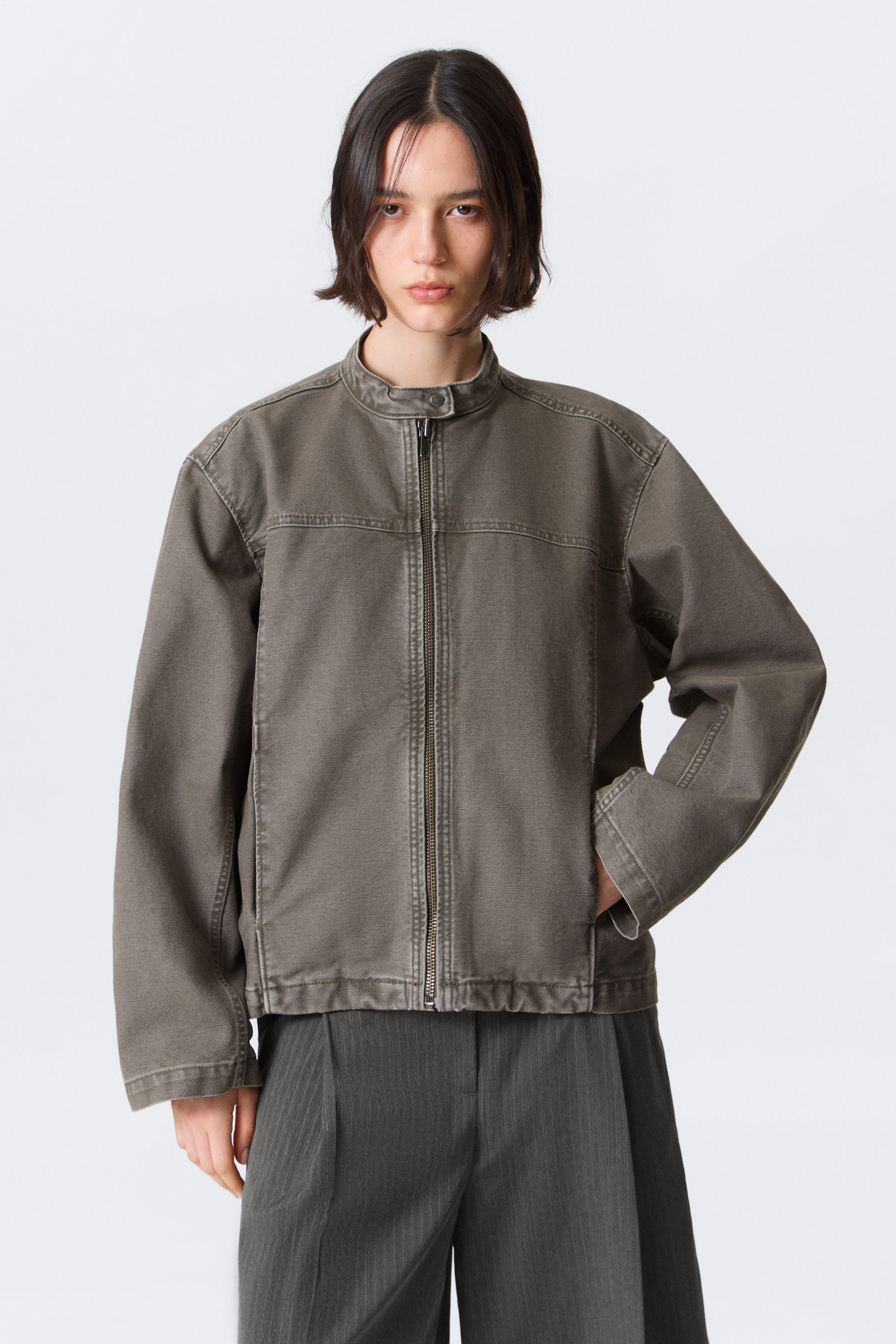 Grå - Oversized Washed Canvas Jacket - 1