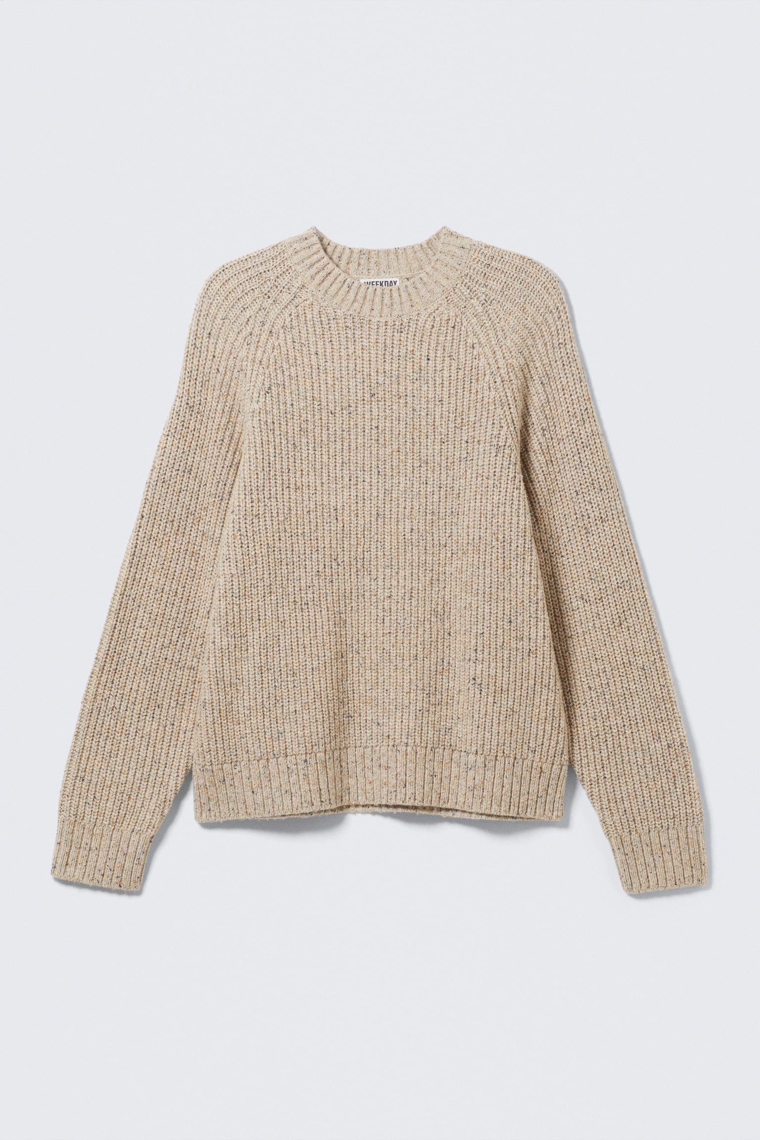 Relaxed Fit Nepped Knit Sweater - Dusty Ecru Melange/Black - 2