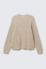 Dusty Ecru Melange - Relaxed Fit Nepped Knit Sweater - 3