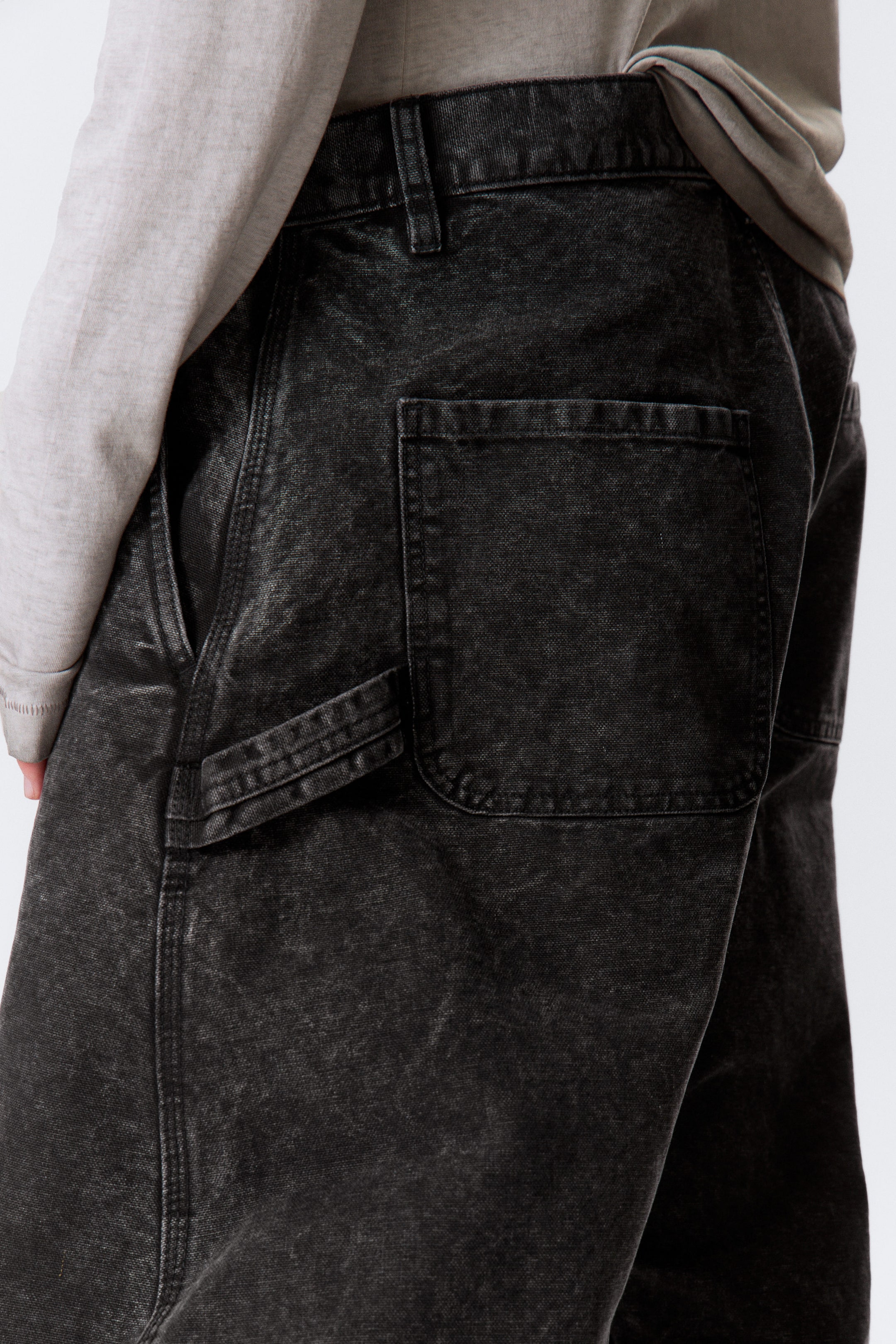 Washed Black - Loose Barrel Leg Workwear Trousers - 4