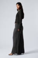 Dark Grey - Crinkle Low Waist Loose Fit Trousers - 1