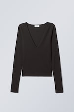 Black - Deep V Long Sleeve - 0