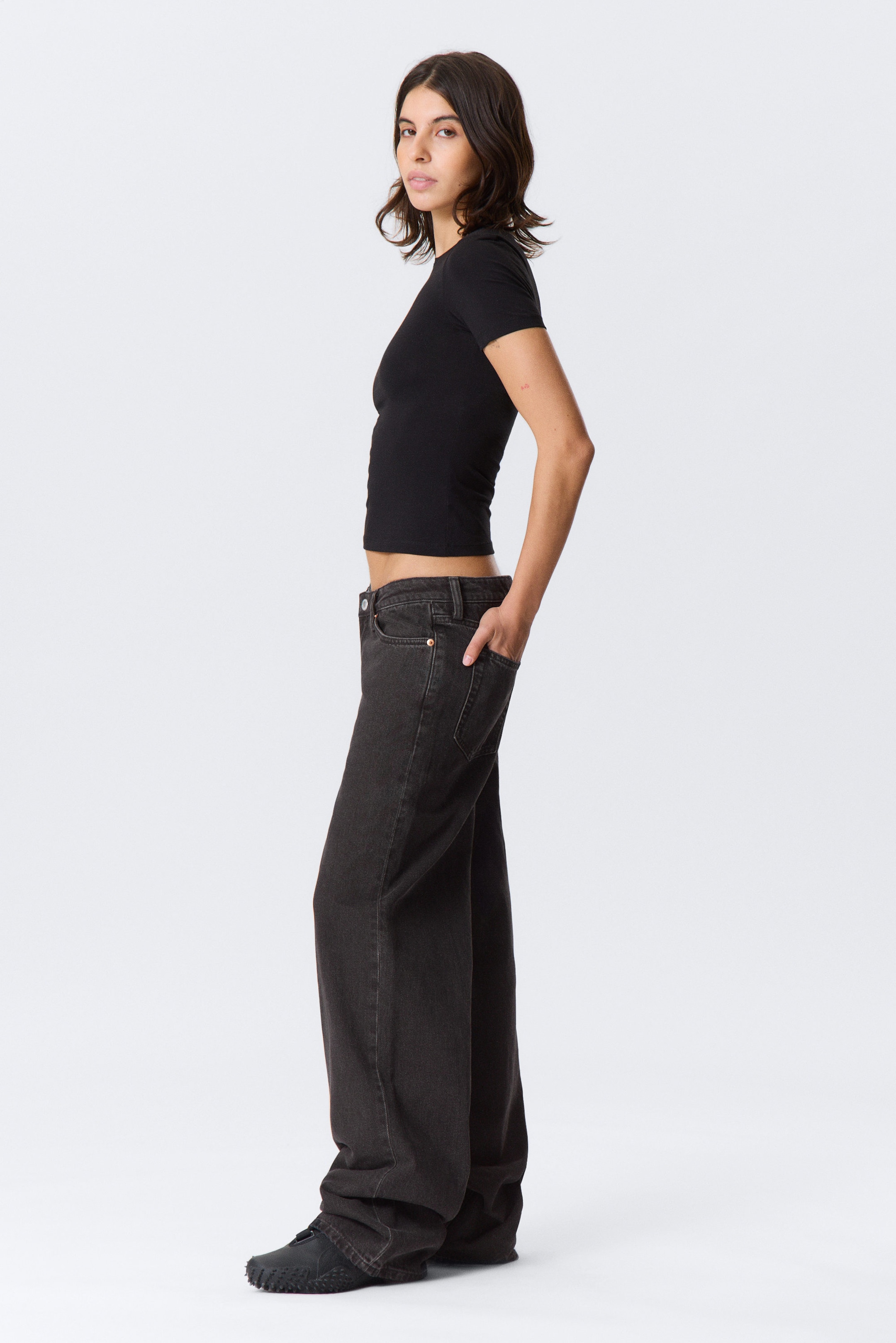 Ink Black - Black - Ample Low Rise Loose Wide Leg Jeans - 2