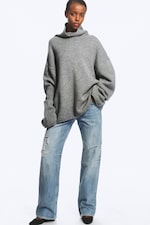 Grey Melange - Loose Wool Turtleneck Sweater - 1
