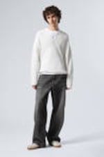 White - Boxy Knitted V-neck Sweater - 1