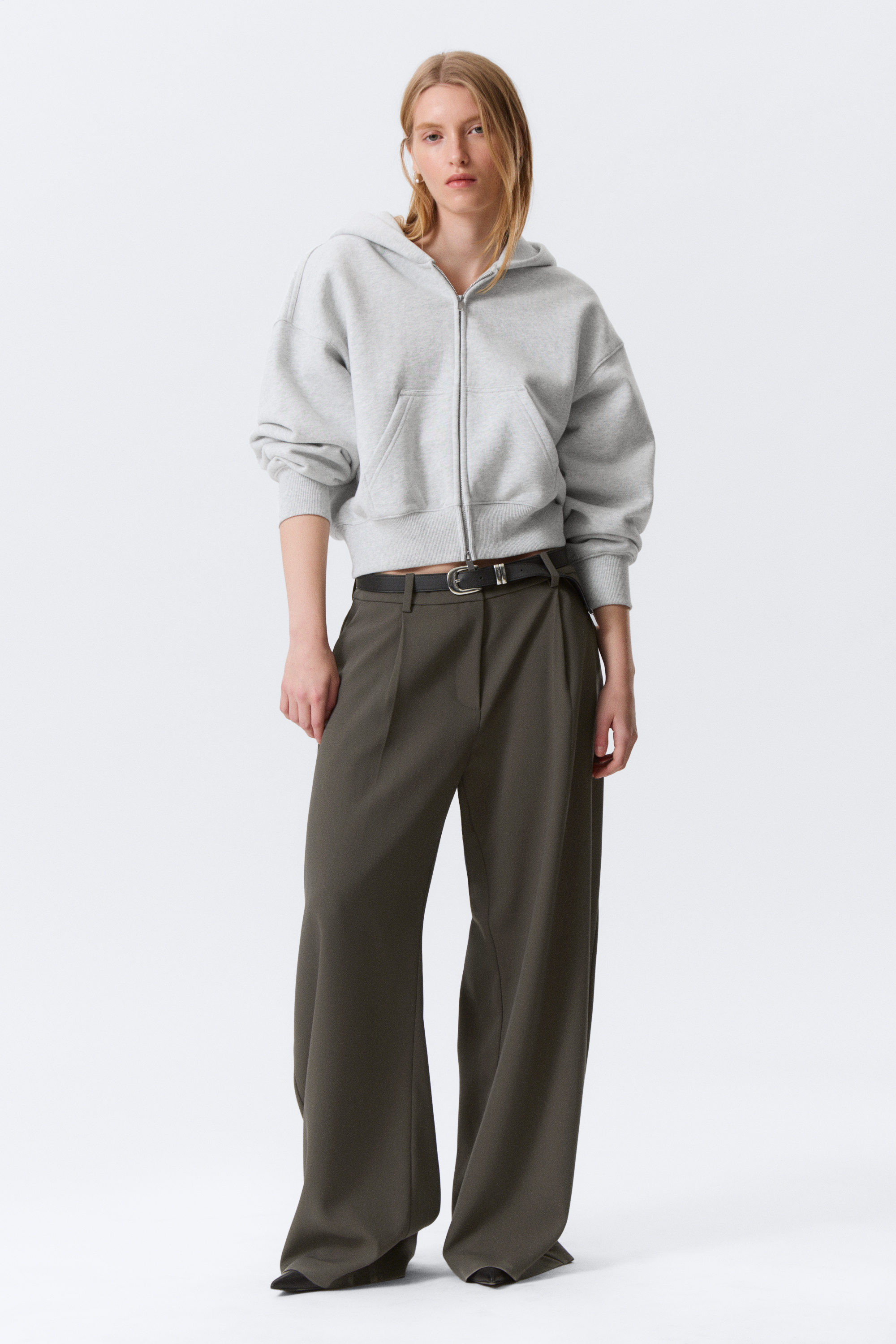 cropped boxy zip hoodie - Grey Melange | Weekday WW