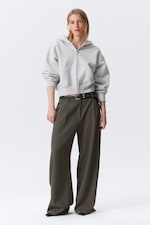 Grey Melange - Cropped Boxy Zip Hoodie - 1