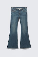 Embellished Blue - Dark Blue - Katsumi Embellished Low Rise Slim Flared Leg Jeans - 0