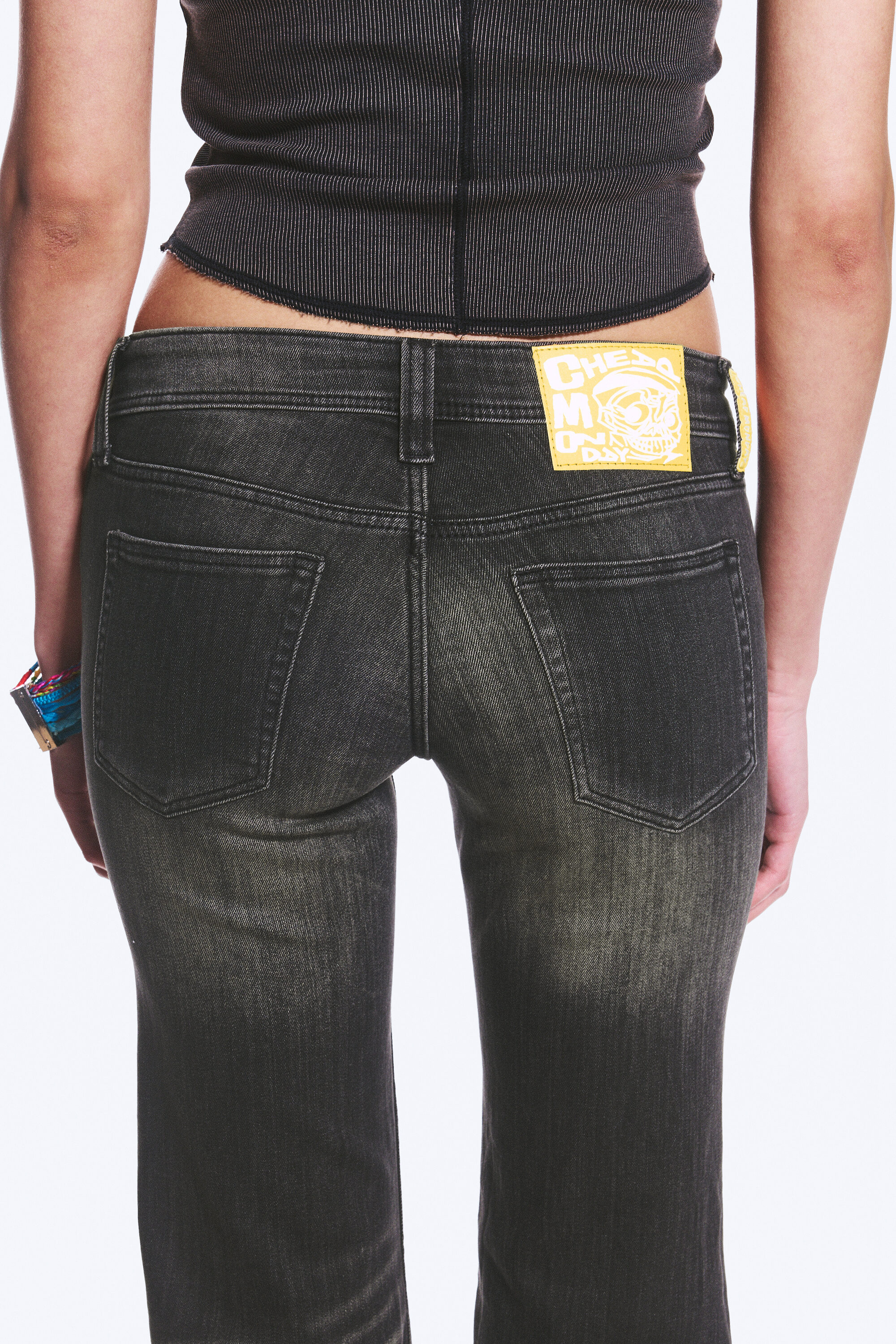 flare low rise flared skinny jeans - Mustard Black - Black | Cheap