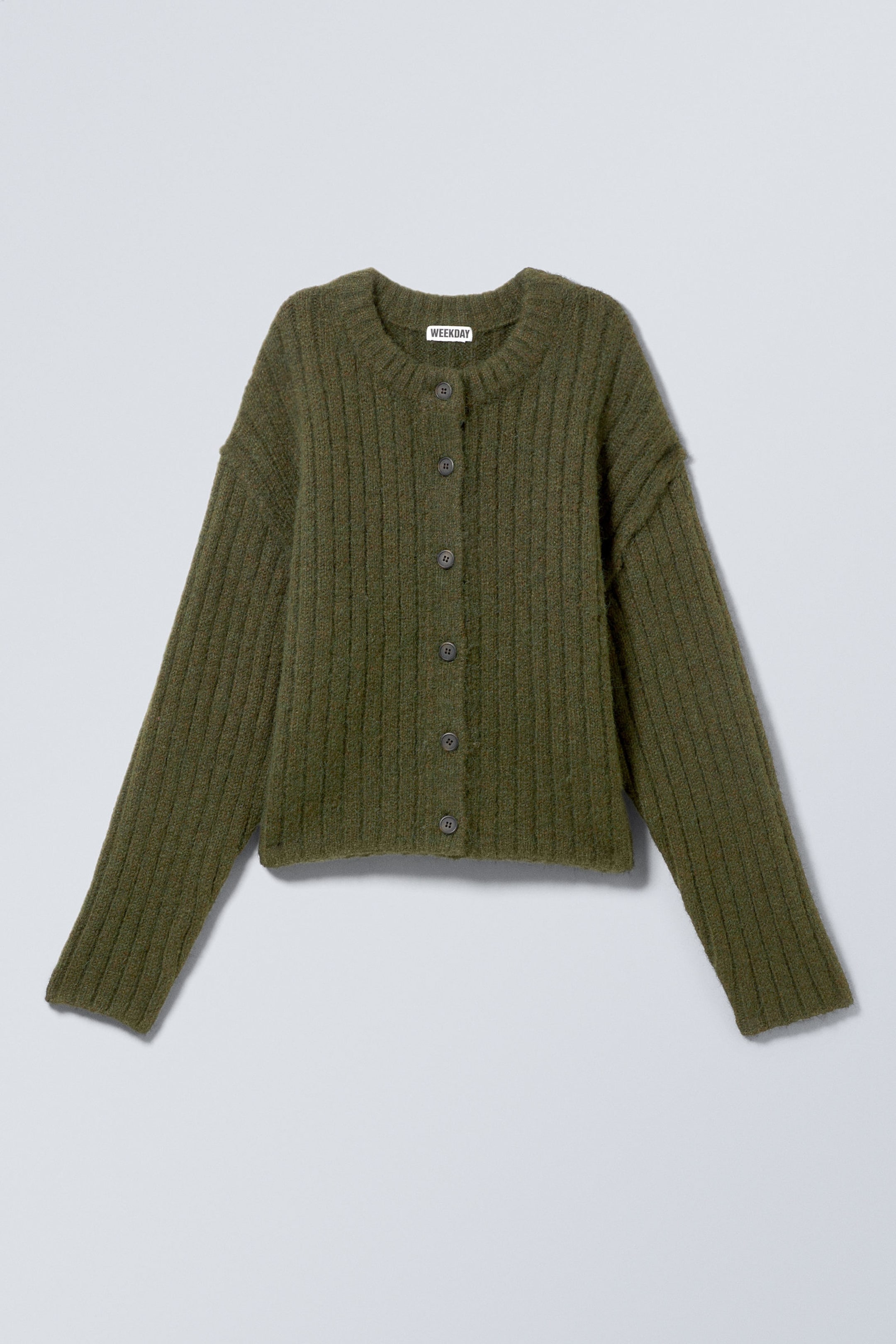 Dark Khaki Green - Loose Knitted Cardigan - 1