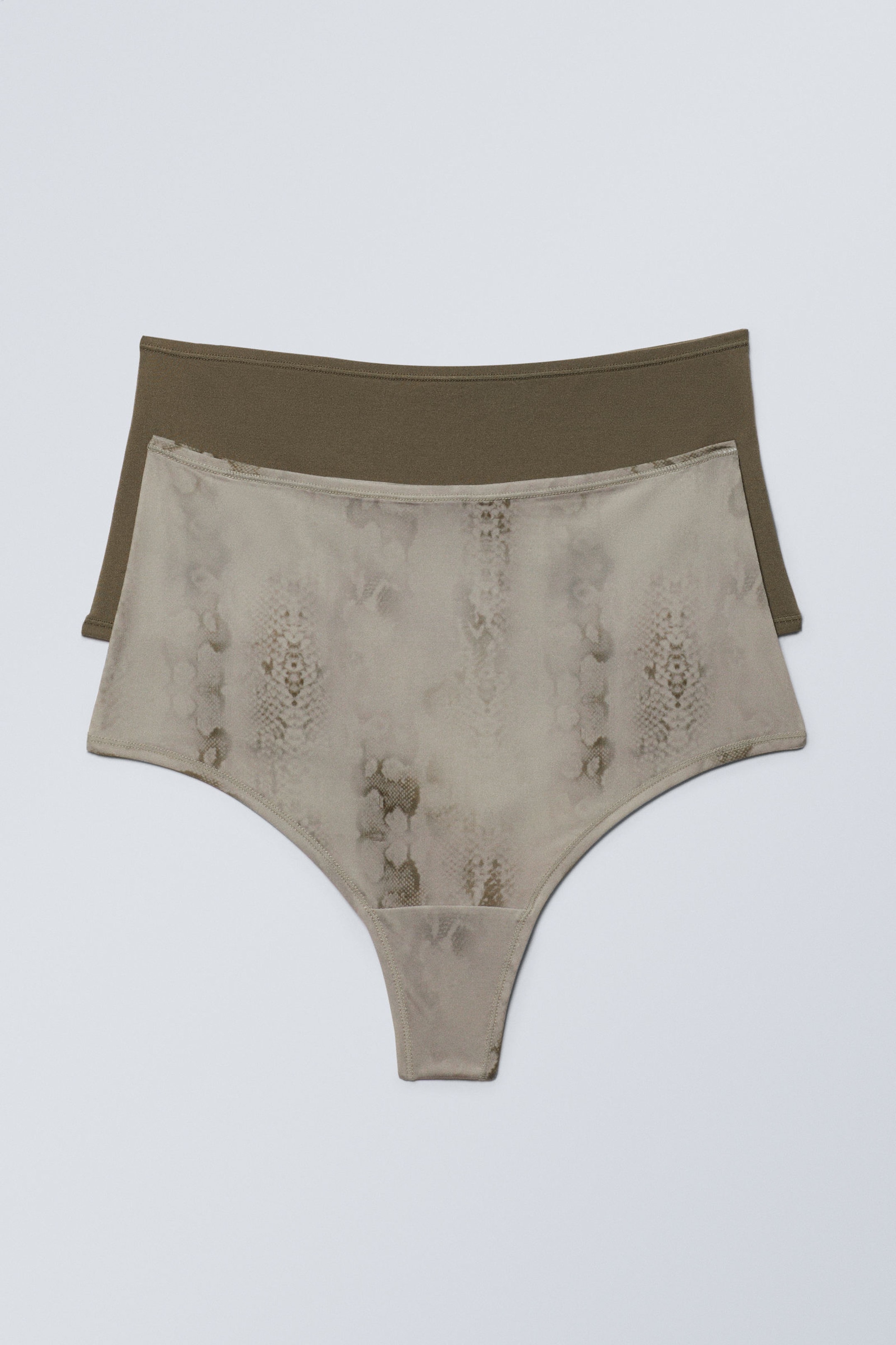 Dark Khaki/Beige Snakeskin - 2-pack Soul Soft High Rise Thongs - 1