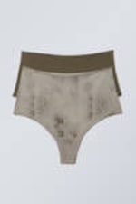 Dark Khaki/Beige Snakeskin - 2-pack Soul Soft High Rise Thongs - 0
