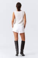 White - Sleeveless Boat-Neck Tie Top - 3